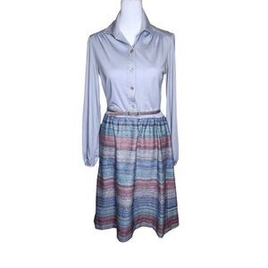 Vintage 70s Kay Windsor Belted Shirt Dress Womens Size M Blue Preppy Academia Of
